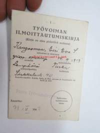 Työvoiman ilmoittautumiskirja Eiri Eva Kangasmaa, Turku, 31.4.1943