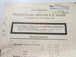 Inventarium öfver Förlagsaktiebolaget Söderström 6 Cos bolaget kvarliggande den 31 december 1913