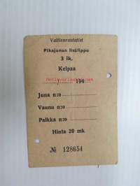 Pikajunan lisälippu 3.lk 194?