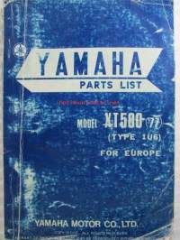 Yamaha parts list model XT500 ('77) (type 1U6) for Europe - Varaosaluettelo