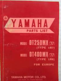 Yamaha parts list model DT250MX ('77)(type1R7) model DT400MX ('77)(type1R6) for Europe