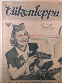 Viikonloppu 1942 nr 7, sis. mm. seur. artikkelit / kuvat / mainokset; Tyttö suoristi selkänsä, Rakkautta lautatarhassa, Nora Charles pettävän varjon kaunis