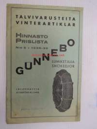 Talvivarusteita - Vinterartiklar Hinnasto nr 5 1938-39 -kuvitettu varusteluettelo autotarvikkeille
