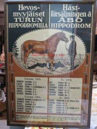 Hevosmyyjäiset Turun Hippodromilla 1914-1915 -kehystetty, alkuperäinen juliste