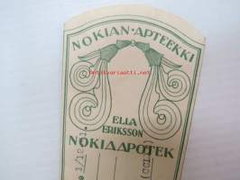Nokian Apteekki - Nokia Apotek, 1.12.1941 -apteekkisignatuuri, reseptiliuska
