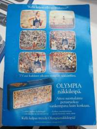 Olympia näkkileipä / Vaasan Höyrymylly Oy - kansio, jossa 14 kpl Olympiakisojen pienoisjulisteita, kansikuvissa Lasse Viren