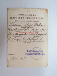 Työvoiman ilmoittautumiskirja Yrjö Oskar Vihervä, kansalaisopiston johtaja, Uusikaupunki, 8.1.1944