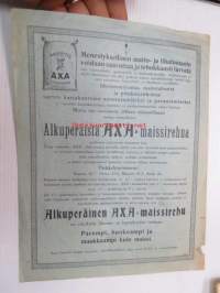 Alkuperäistä AXA-maissirehua... valiorehua, porsaille, sioille, raavaille, hevosille kuin pienkarjallekin... parhainta rauhanajan laatua / AXA-maisfoder av