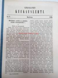 Kirjallinen kuukauslehti 1869 nr 3 maaliskuu, sis. mm. seur. artikkelit; Katsahdus entisiin ja nykyisiin oloihin Kuolajärvellä (Kuolajärvi), Uuden Suomalaisen