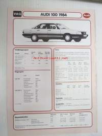 Audi 100 1984 -myyntiesite (tekniset tiedot) ruotsinkielinen