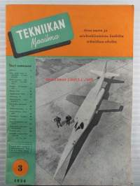 Tekniikan Maailma 1954 nr 3, sis. mm. seur. artikkelit / kuvat / mainokset; Kansikuvassa yliääninopeuskone Douglas X-3, Kopioiminen  valokuvausmenetelmällä,