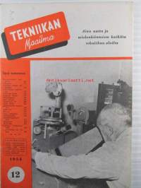 Tekniikan Maailma 1954 nr 12, sis. mm. seur. artikkelit / kuvat / mainokset; Kansikuvassa rikostutkimuskeskuksen projektiomikroskooppi, Hälytyslaite luotettava