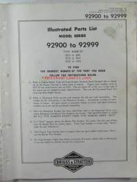 Briggs & Stratton Illustrated Parts List model series 92900 to 92999 Type numbers 0010 to 0061 / 0110 to 0447 / 0510 to 1053 - Varaosaluettelo