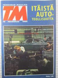Tekniikan maailma 1965 nr 12 heinäkuu , sis. mm. seur. artikkelit / kuvat / mainokset; Koekuvissa Blex P4, Koeajossa Vespa Super Sport ja Ford Cortina GT,