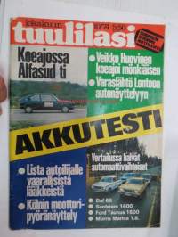 Tuulilasi 1974 nr 10, sis. mm. seur. artikkelit / kuvat / mainokset; Koeajo Alfasud ti, Akkutesti, Veikko Huovinen koeajoi Honda ATC mönkiäisen - kirjailijan