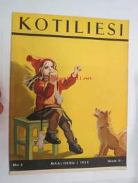 Kotiliesi 1935 nr 5 maaliskuu I, sis. mm. seur. artikkelit / kuvat / mainokset; Kansikuva piirtänyt Martta Wendelin, Gallen-Kallela Kalevala-taulujäljennöksiä