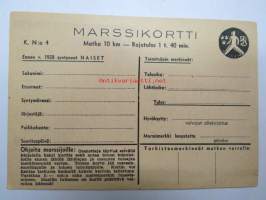 Maaottelumarssi 1941 marssikortti K. nr. 4 Naiset maaottelumarssikortti, käyttämätön -unused competition card (marching, between Sweden and Finland in 1941)