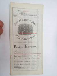 Mutual Reserve Fund Life Association (New York USA) Policy of Insurance - Isak Isaksson Walli, 26.6.1891, Lappo (Lappohja), 5 000 Smk -henkivakuutusasiakirja,