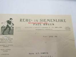 Rehu- ja siemenliike Paul Bruun, Torkkelinkatu Viipuri 17.11.1923 -asiakirja