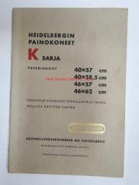 Heidelbergin painokoneet K sarja paperinkoot 40 x 57 cm, 40 x 58,5 cm, 46 x 57 cm, 46 x 62 cm - perusohje koneiden teknillistä ja taloudellista käyttöä varten