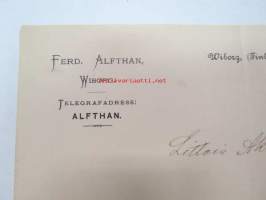 Ferd. Alfthan, Wiborg (Viipuri), 8.11.1902 -asiakirja