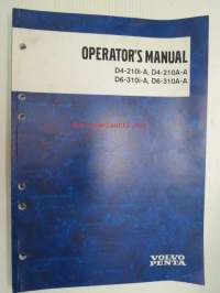 Volvo Penta D4-210i-A, D2-210A-A, D6-310i-A, D6-310A-A Operator´s manual -käyttöohjekirja englanniksi