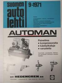 Suomen Autolehti 1971 nr 9, sis. mm. seur. artikkelit / kuvat / mainokset; Toyota Corona MK I, Toyota Celica LT/ST, Volvo Grand Luxe automatic / 164 E,