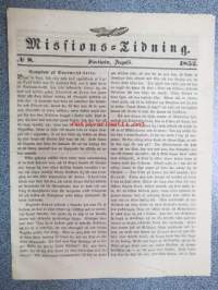 Missions-Tidning 1852 nr 8, ruotsinkielinen lähetyslehti, hyvä postitaksaleimaus
