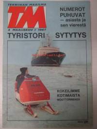 Tekniikan Maailma 1967 nr 4 Lumikko moottorikelkka, Sorakerros hätäjarruna, Pietsosähkö, Venetestaus,  Kääntökuvia negatiivifilmillä, Hi-Fi laitteen kaukosäädin, ym.