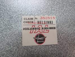 Icelandic Air IAL Claim Check Helsinki 382818 -matkalaukkumerkki