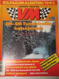 Vauhdin maailma 1993 nr 1 -mm. Formula 1 Maksaa?, Richard Petty kuningas vetäytyy radoilta, SS Oldsmobile-88, Opel Kadett, Kuukauden profiili Pentti Sinkkilä,