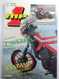 MP 1 lehti 1984 nr 7 -Moottoripyörälehti, katso sisältö kuvista tarkemmin. Koeajossa laverda 125 LB Sport. keskiaukeamakuva: Harley-Davidson  KR 750