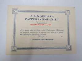 A.B. Nordiska Papperskompaniet, Helsinki 19??, 100 000 mk -osakekirja, blanco