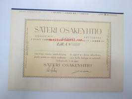 Säteri Osakeyhtiö, Valkeakoski 1957, Litt. D, 1 osake á 6 000 mk = 6 000 mk -osakekirja, blanco