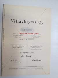 Villayhtymä Oy, Helsinki 1959, Litt. D, 500 osaketta á 5 000 mk = 2 500 000 mk -osakekirja, blanco