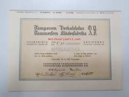 Tampereen Verkatehdas Oy, Tampere 1949, Sarja C 50 osaketta á = 200 000 mk -osakekirja, blanco, makuleras-leimattu