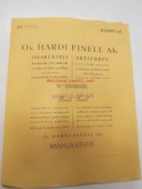 Oy Hardi Finell Ab, Helsinki 1938, 10 osaketta /  aktie, á 1 000 mk - 10 000 mk -osakekirja, blanco, makuleras-leimattu