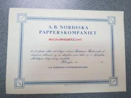 Ab Nordiska Papperskompaniet, Helsingfors, 50 aktier á 1 000 mk = 50 000 mk -osakekirja, käyttämätön