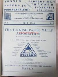 Suomen Paperi- ja Puutavaralehti / Pappers- och trävarutidskrift för Finland / The finnish paper and timber journal 1945, paperiteollisuuden ja puutavara-alan