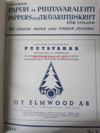 Suomen Paperi- ja Puutavaralehti / Pappers- och trävarutidskrift för Finland / The finnish paper and timber journal 1948, paperiteollisuuden ja puutavara-alan