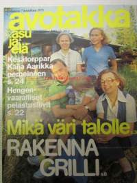 Avotakka 1975 nr 7 sis. mm. seur. artikkelit / kuvat / mainokset; Talosopettajan Kirsti Rannikko - Mattopyykillä maistuu ruoka, Ekonomi Irmeli Kinnunen ja