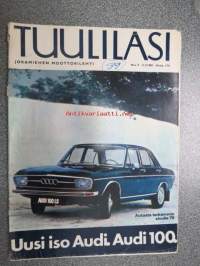Tuulilasi 1969 nr 3, sis. mm. seur. artikkelit / kuvat / mainokset; Kansikuva Audi 100 LS, Gulf Extra Service, Automatkailu ulkomailla, Nikolajeffin Efta-auto
