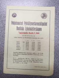Pohjoismaiset pyöräilymestaruuskilpailut - Nordiska Cykelmästerskapen Tampereella 12-13.7.1959 -käsiohjelma