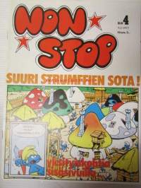 Non Stop 1977 nr 4 - Niilo Pielinen, Tintti, Corto Maltese, Veikko ja Tette ja Jykke, Piko ja Fantasio, Strumffaattori, Johannes ja Pirkale, Vili & Bill.