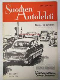 Suomen Autolehti 1954 nr 6 kesäkuu, sis. mm. seur artikkelit / kuvat / mainokset; Automaailmasta Pegaso, Aloittaako kaasuturbiini uuden ajanjakson, katso sisältö