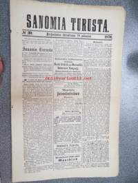 Sanomia Turusta 1870 nr 30, ilmestynyt 29.7.1870, sis. mm. seur. artikkelit / jutut / ilmoitukset; Kuollut Turussa - heinäkuun 21 p. merimies Kaarle Evert Karlsson