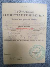 Työvoiman ilmoittautumiskirja Sylvia Aurelia Elomaa, 13.5.1943, Helsinki
