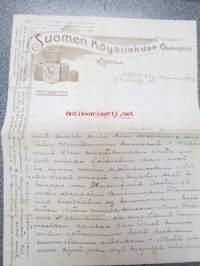 Suomen Köysitehdas Oy, Kokkola, 27.11.1912 -asiakirjalomake, joka käytetty yksityiskirjeenä