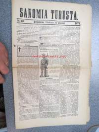 Sanomia Turusta 1873 nr 43, ilmestynyt 24.10.1873, sis. mm. seur. artikkelit / jutut / ilmoitukset; Kuollut laivanperämies Julius Theodor Ölander - nukkui