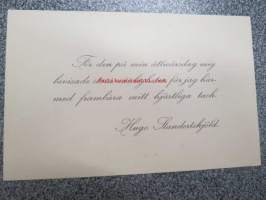 För den på min åttioårsdag mig bevisade... Hugo Standertskjöld -kiitoskortti syntymäpäivän huomioimisesta